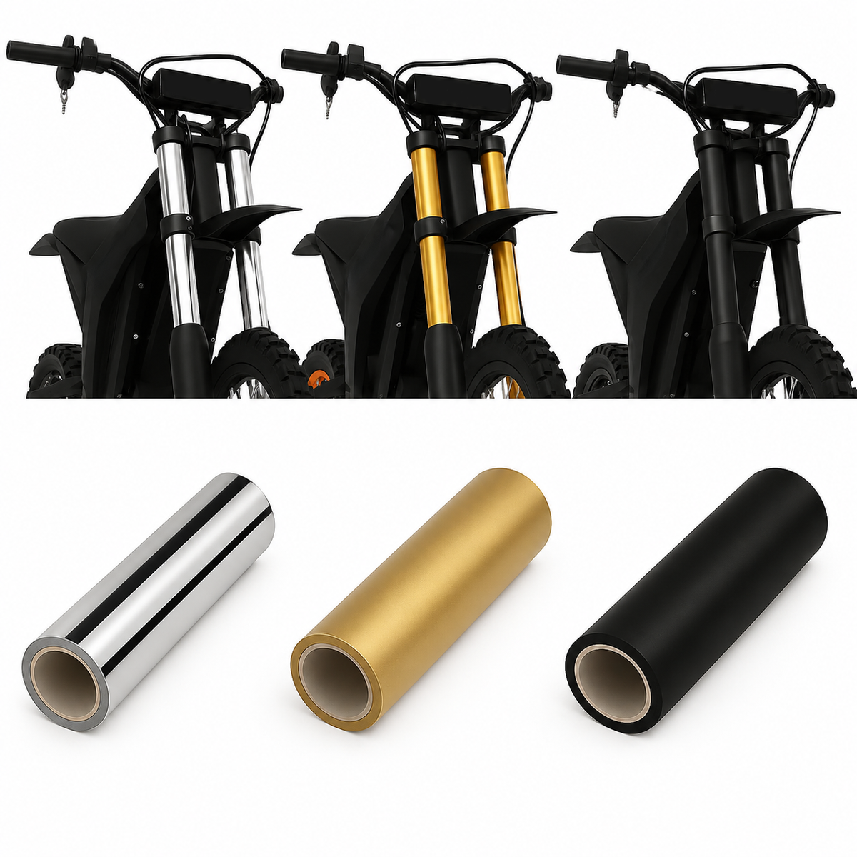 Custom Pre-cut Fork Wrap Precise Fit Vinyl for E-moto Front Forks Easy Application   White Gold Black Chrome or Custom ColorOptions